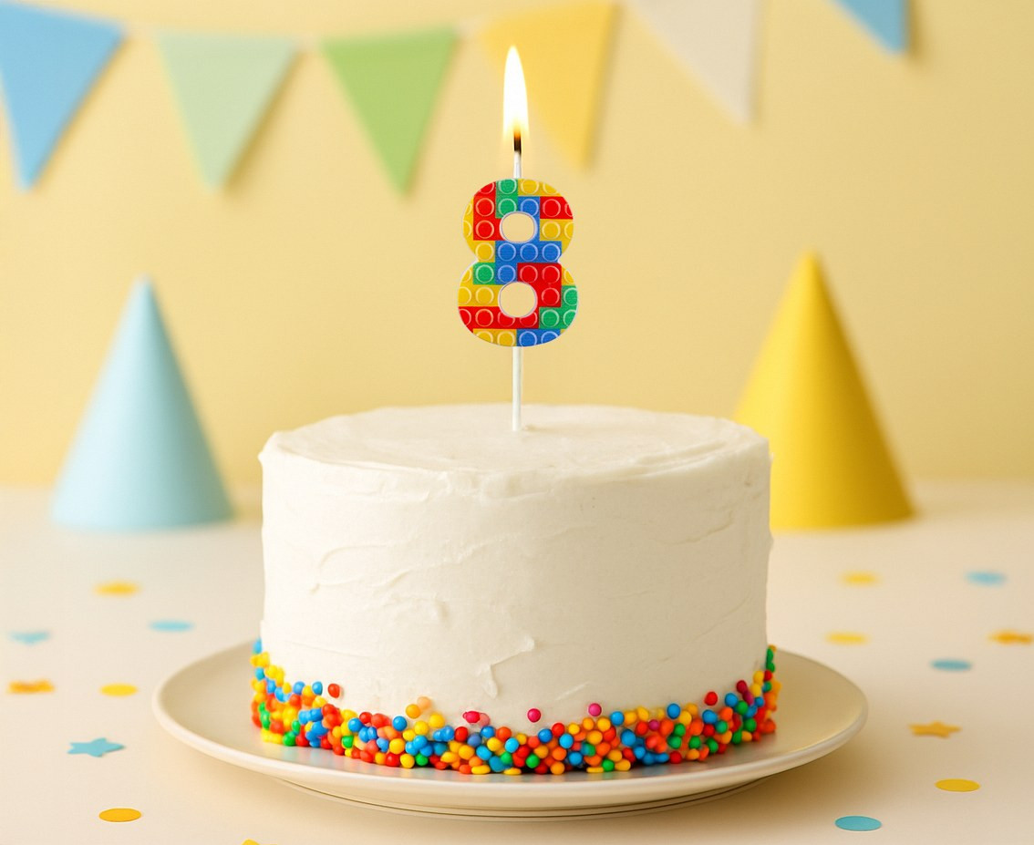 Pick blocks candle digit 8, multicolor, total length 10,5 cm
