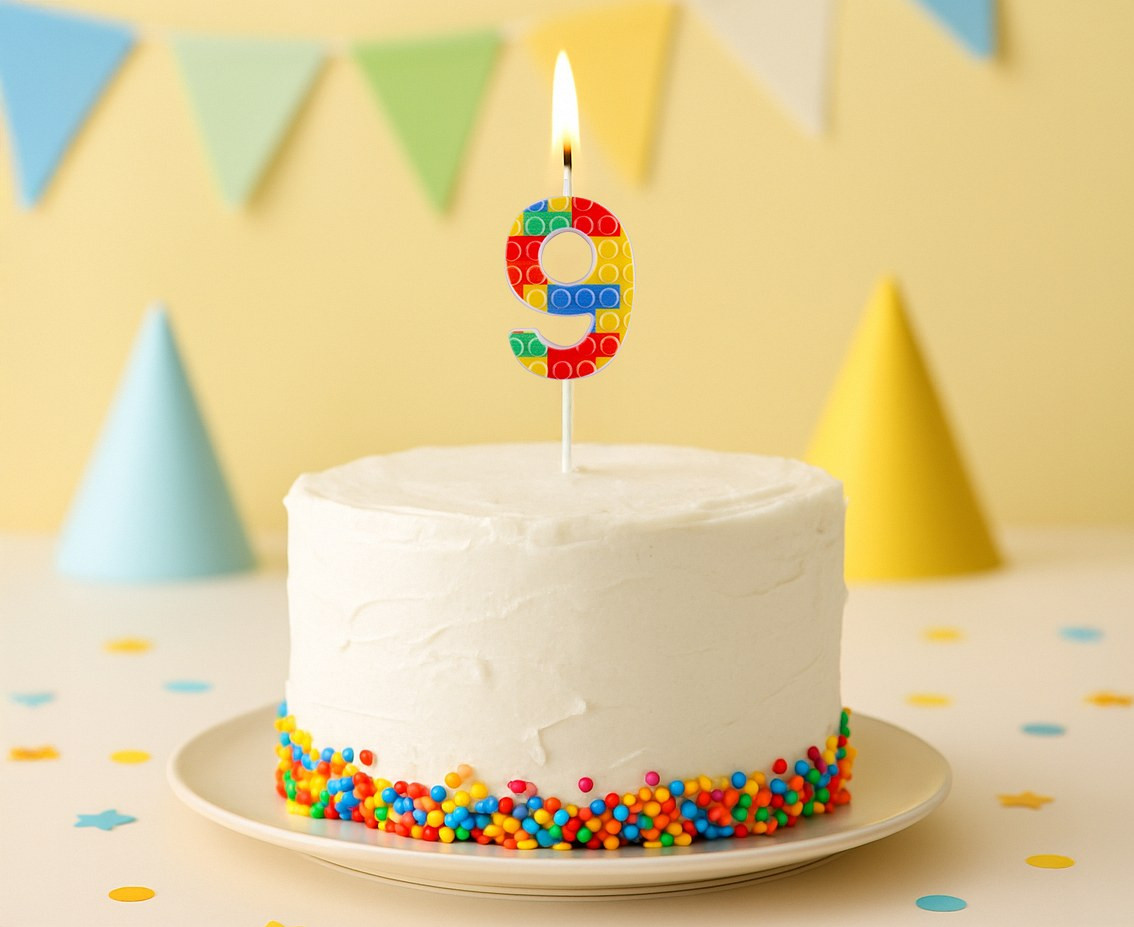 Pick blocks candle digit 9, multicolor, total length 10,5 cm