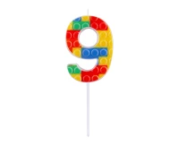 Pick blocks candle digit 9, multicolor, total length 10,5 cm