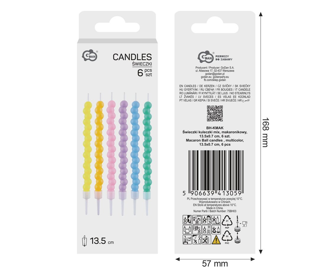 Macaron Ball candles , multicolor, 11,5  cm, 6 pcs.