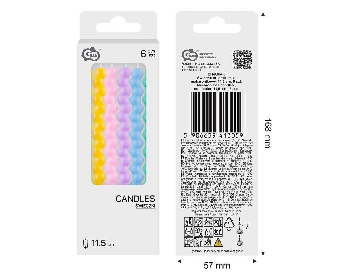 Macaron Ball candles , multicolor, 11,5  cm, 6 pcs.