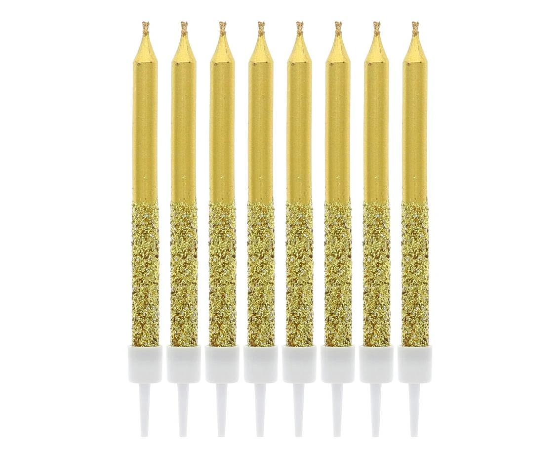 Taper candles metallic-glitter, gold, 6 x 0.5 cm, 8 pcs
