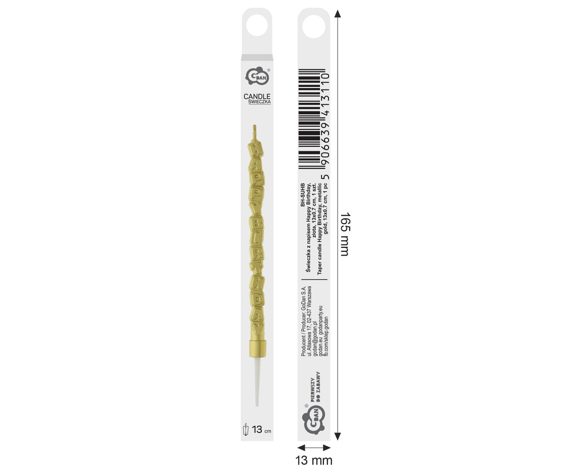 Taper candle Happy Birthday, metallic gold, 11,5 cm, 1 pc