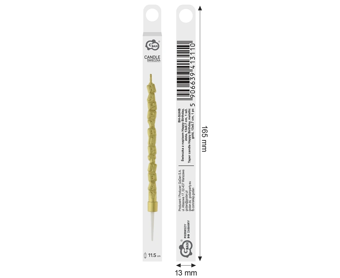 Taper candle Happy Birthday, metallic gold, 11,5 cm, 1 pc