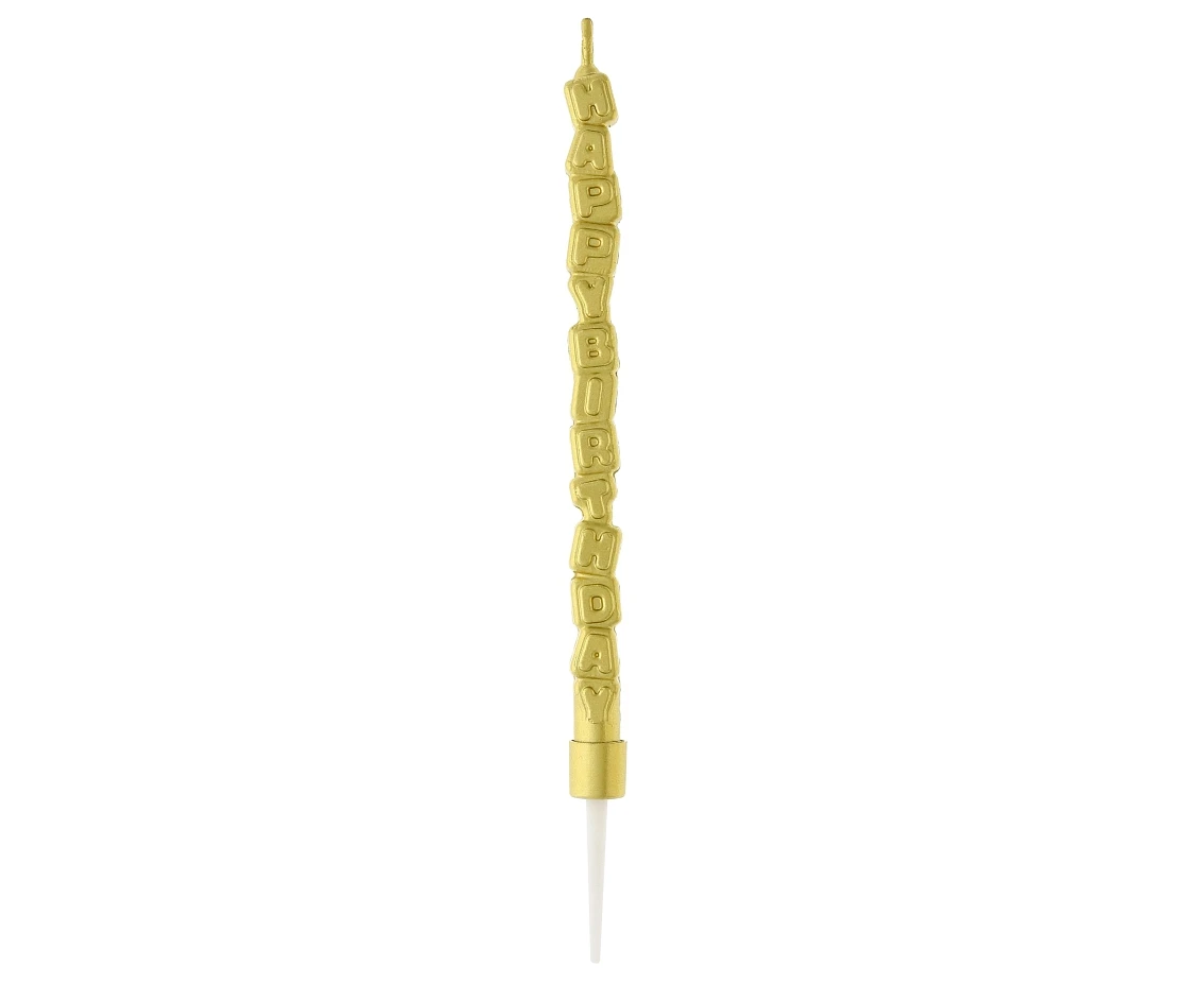 Taper candle Happy Birthday, metallic gold, 11,5 cm, 1 pc