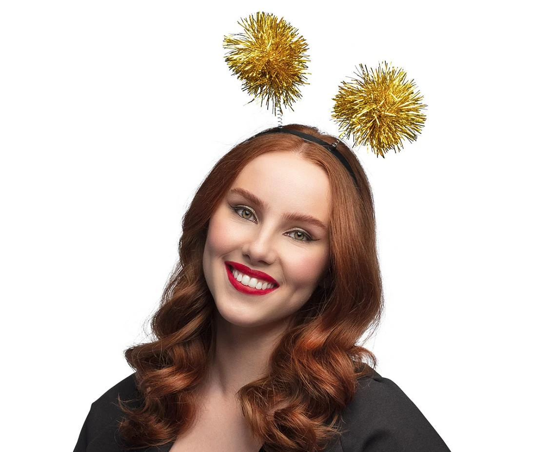 Diadem Tinsel pompoms gold