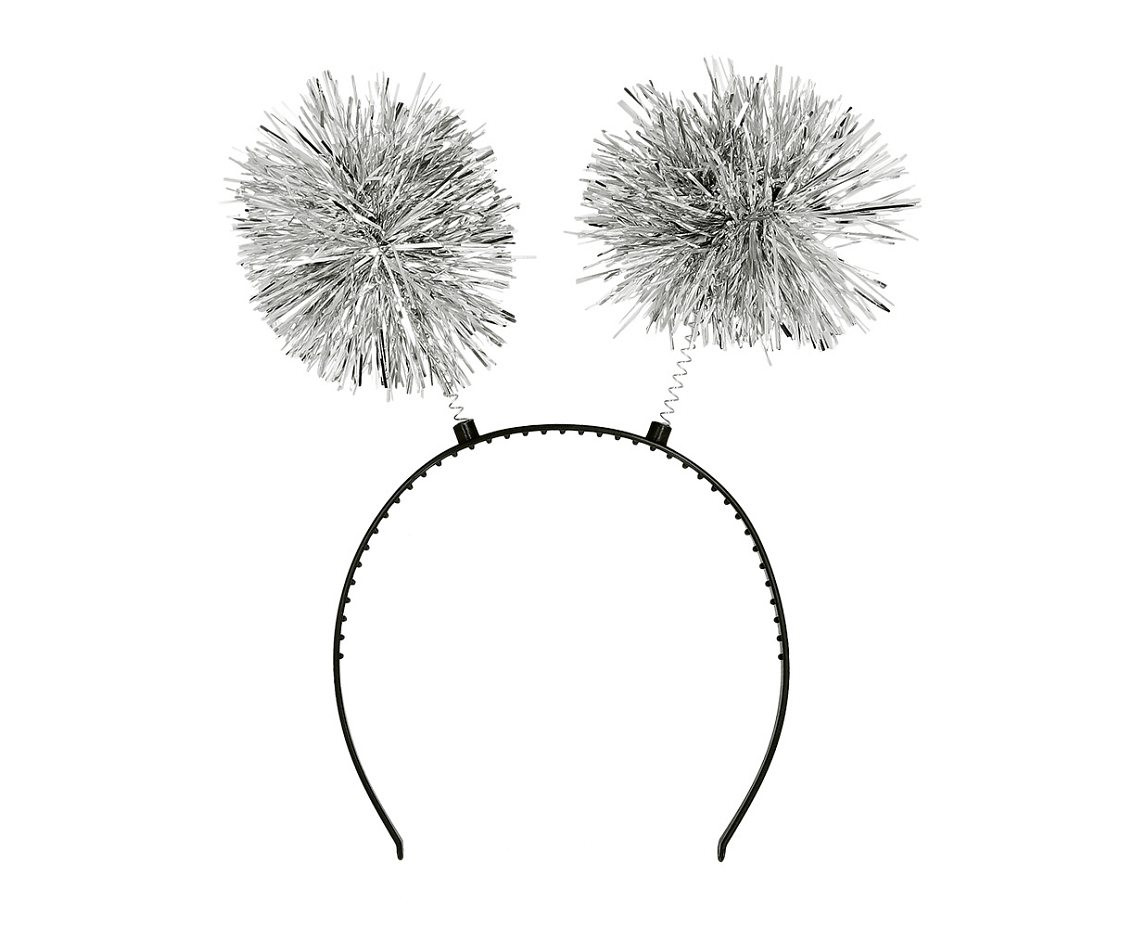 Diadem Tinsel pompoms silver