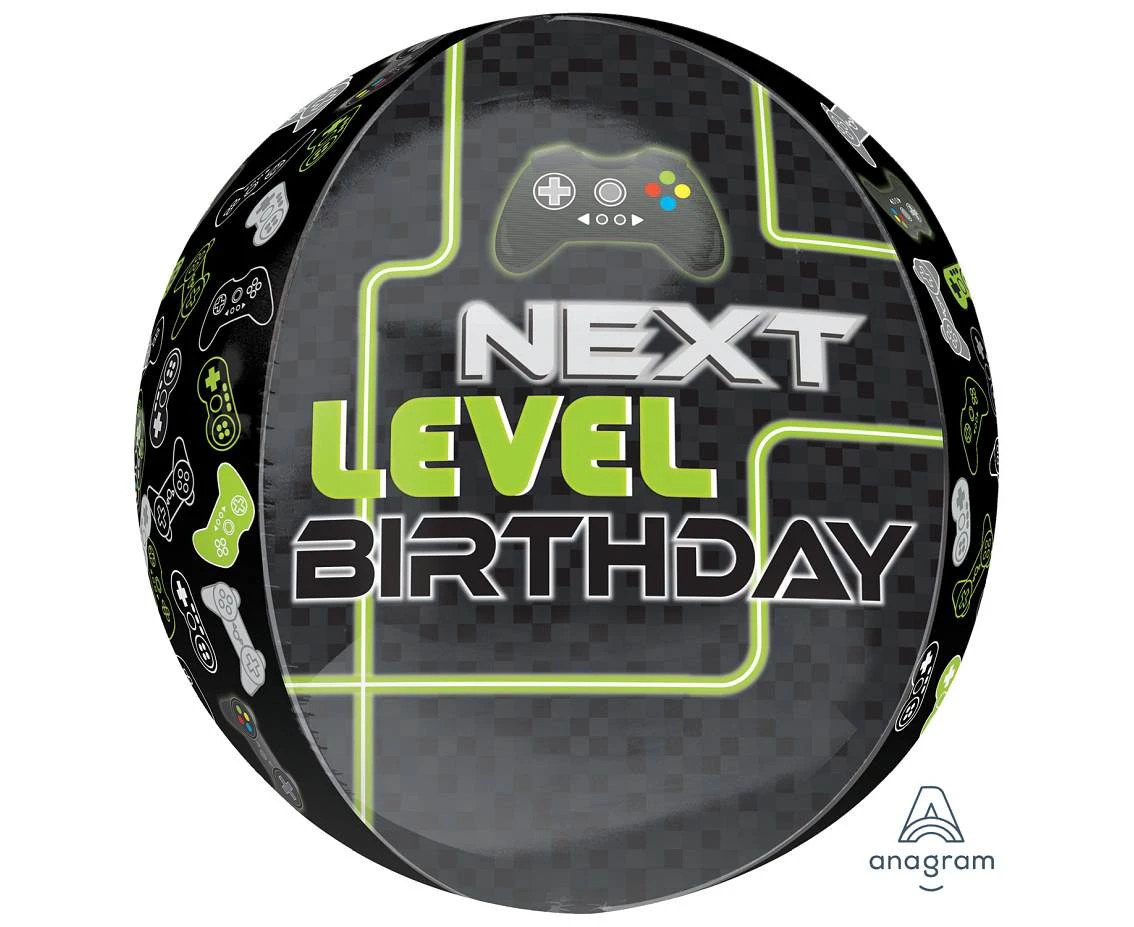 Foil balloon ORBZ - level up birthday ball (packed) EOL