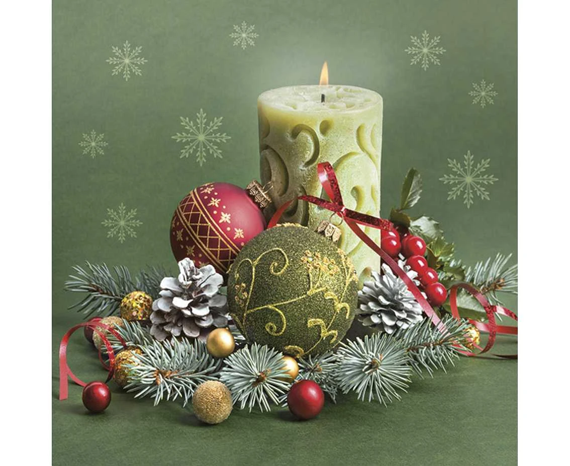 POLMAK Paper napkins Ornate Candle & Bauble Composition, 33x33 cm, 20 pcs