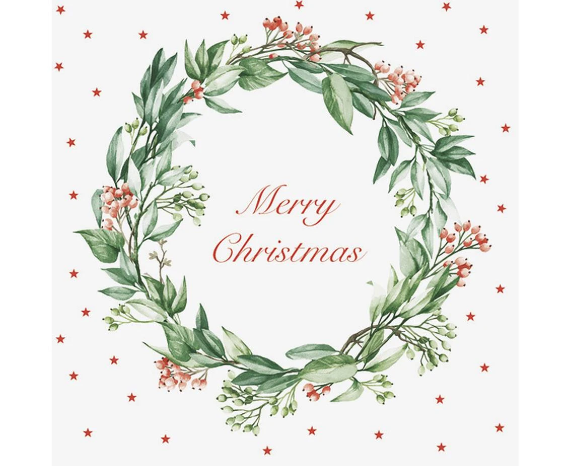 POLMAK Paper napkins Merry Christmas with Wreath, 33x33 cm, 20 pcs