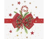 POLMAK Paper napkins Checked Bow with Candy Cane, 33x33 cm, 20 pcs