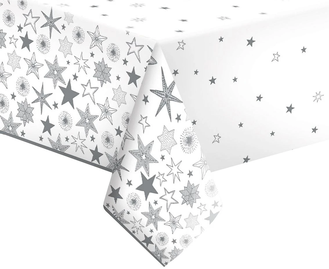 POLMAK Paper table cloth Silver Stars, 120 x 180 cm, 1 pc