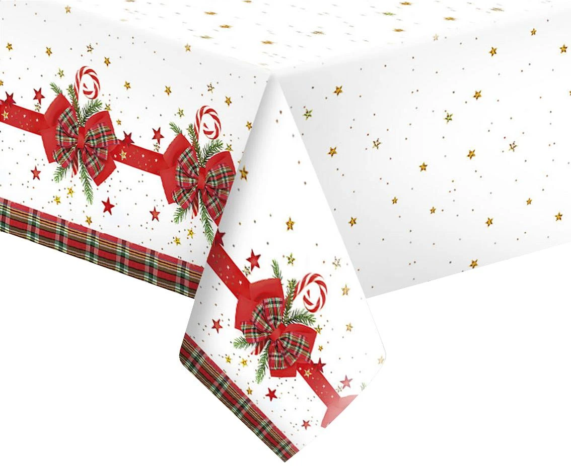 POLMAK Paper table cloth Checked Bow with Candy Cane, 120 x 180 cm, 1 pc