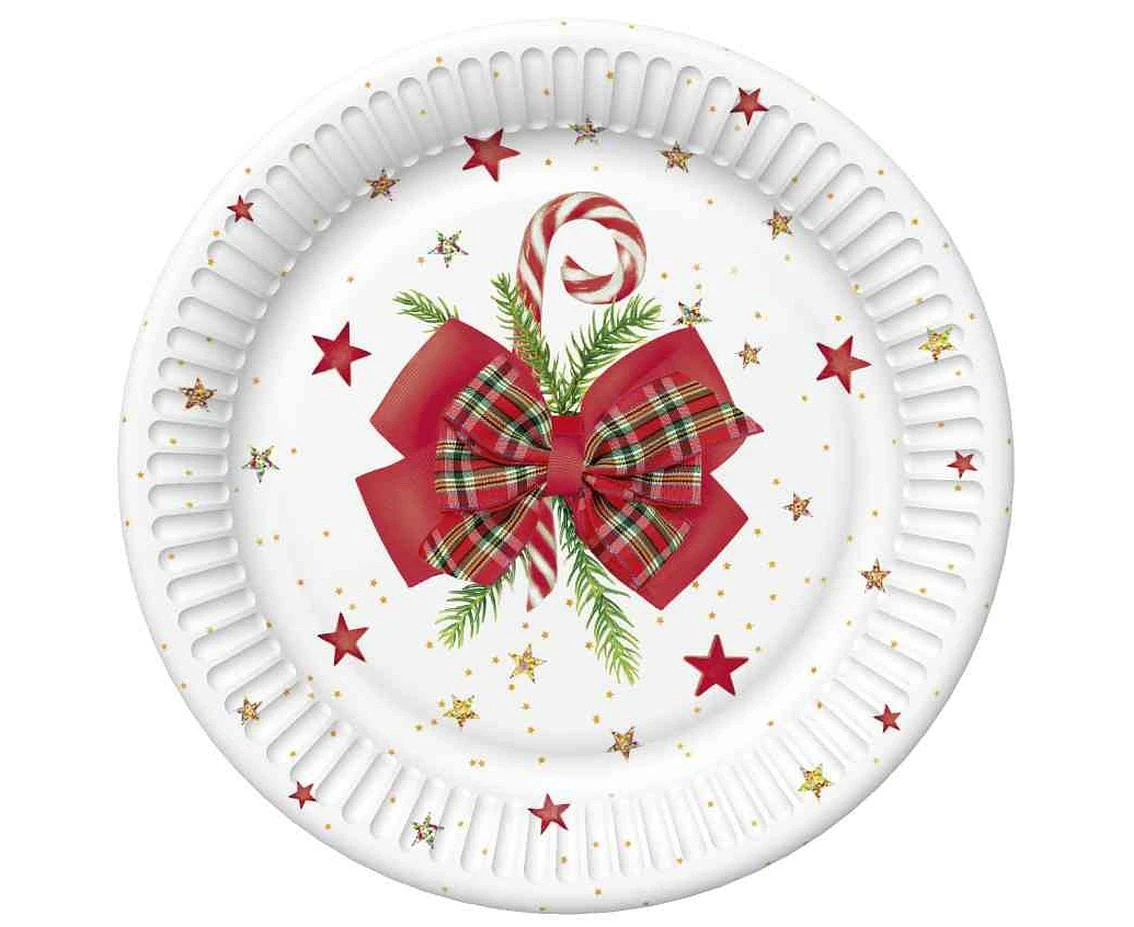 POLMAK Paper table cloth Checked Bow with Candy Cane, 120 x 180 cm, 1 pc