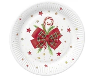 POLMAK Paper plates Checked Bow with Candy Cane, 22 cm, 8 pcs