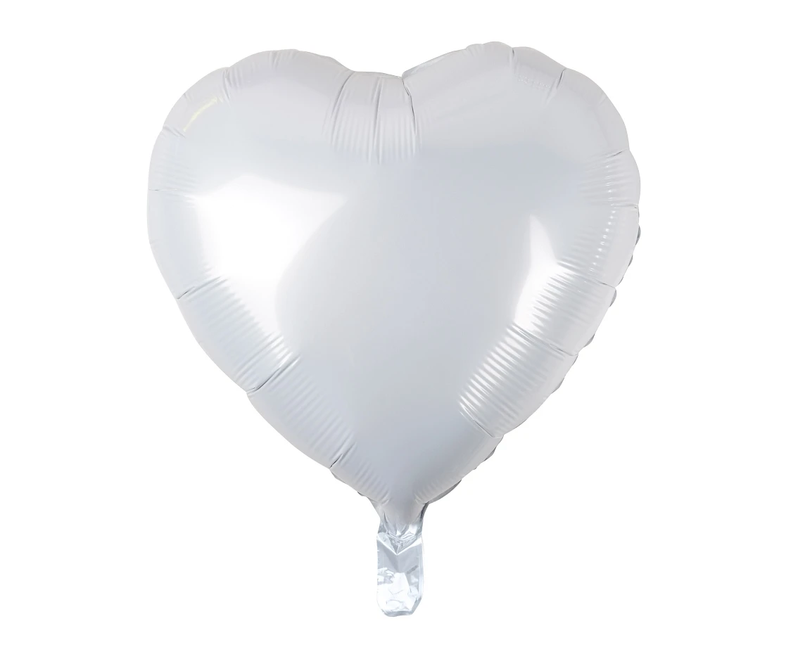 Heart shaped foil balloon, solid white color, 18"/100 pcs.