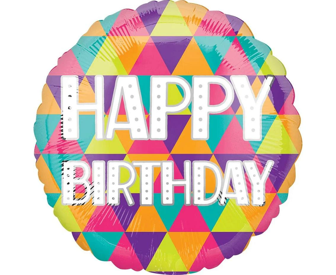 Foil balloon Colorful Triangles Birthday, 46 cm EOL