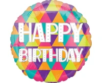 Foil balloon Colorful Triangles Birthday, 46 cm EOL