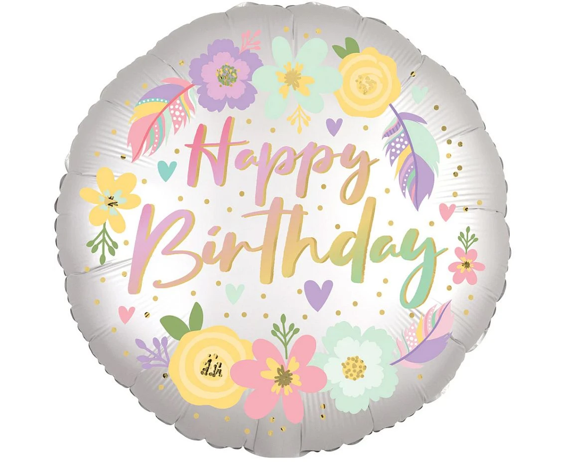 Foil balloon Boho Bday Satin Flowers, 46 cm EOL