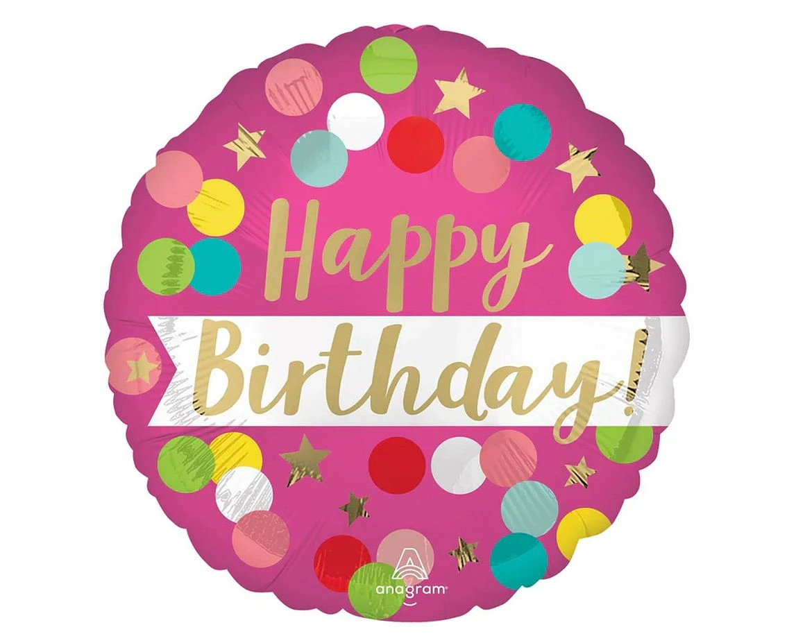 Foil balloon 18" Birthday pink confetti EOL