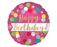 Foil balloon 18" Birthday pink confetti EOL