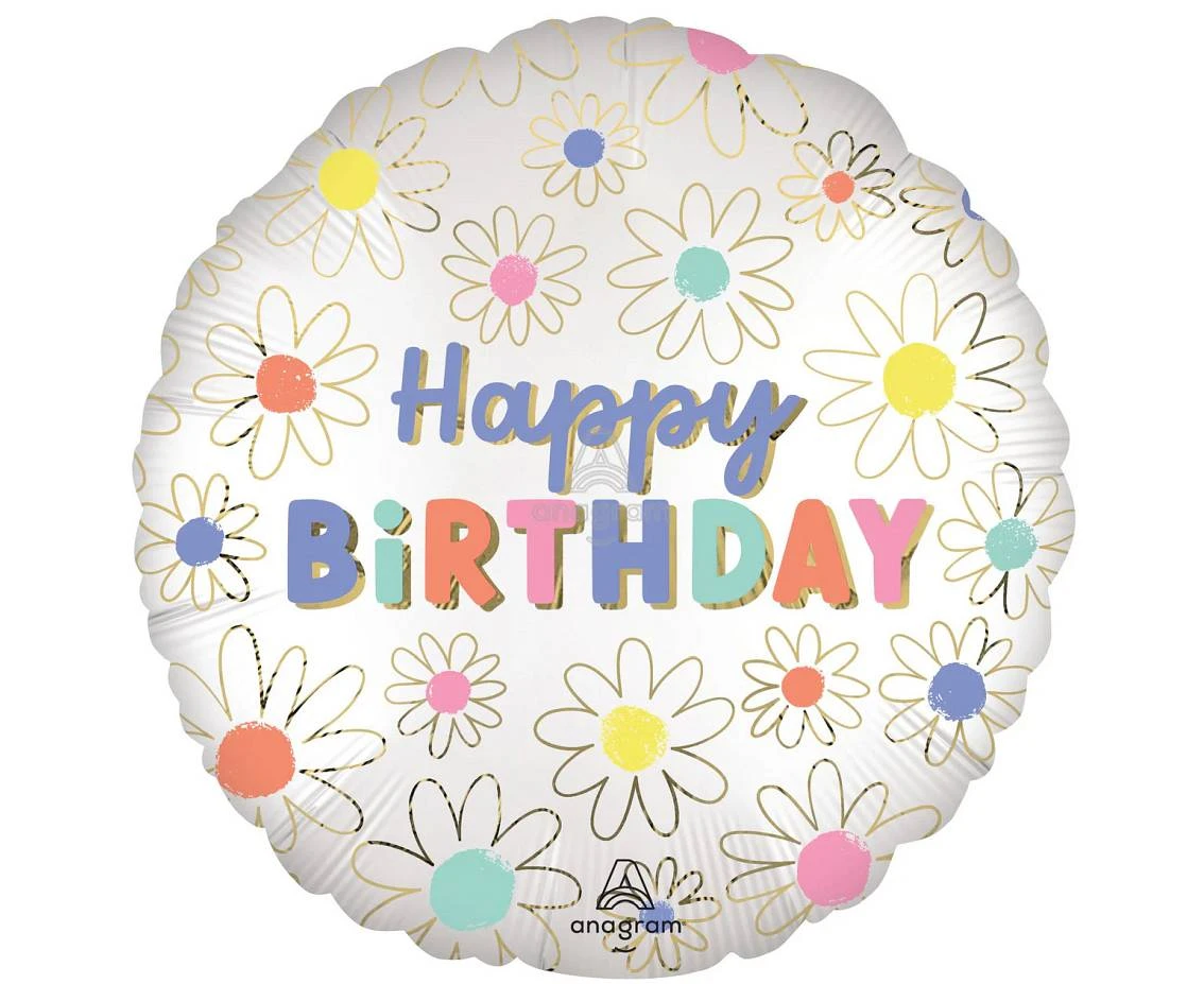 Happy Birthday foil balloon, Birthday flowers, 46 cm EOL