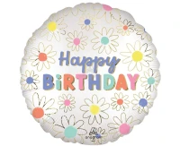 Happy Birthday foil balloon, Birthday flowers, 46 cm EOL