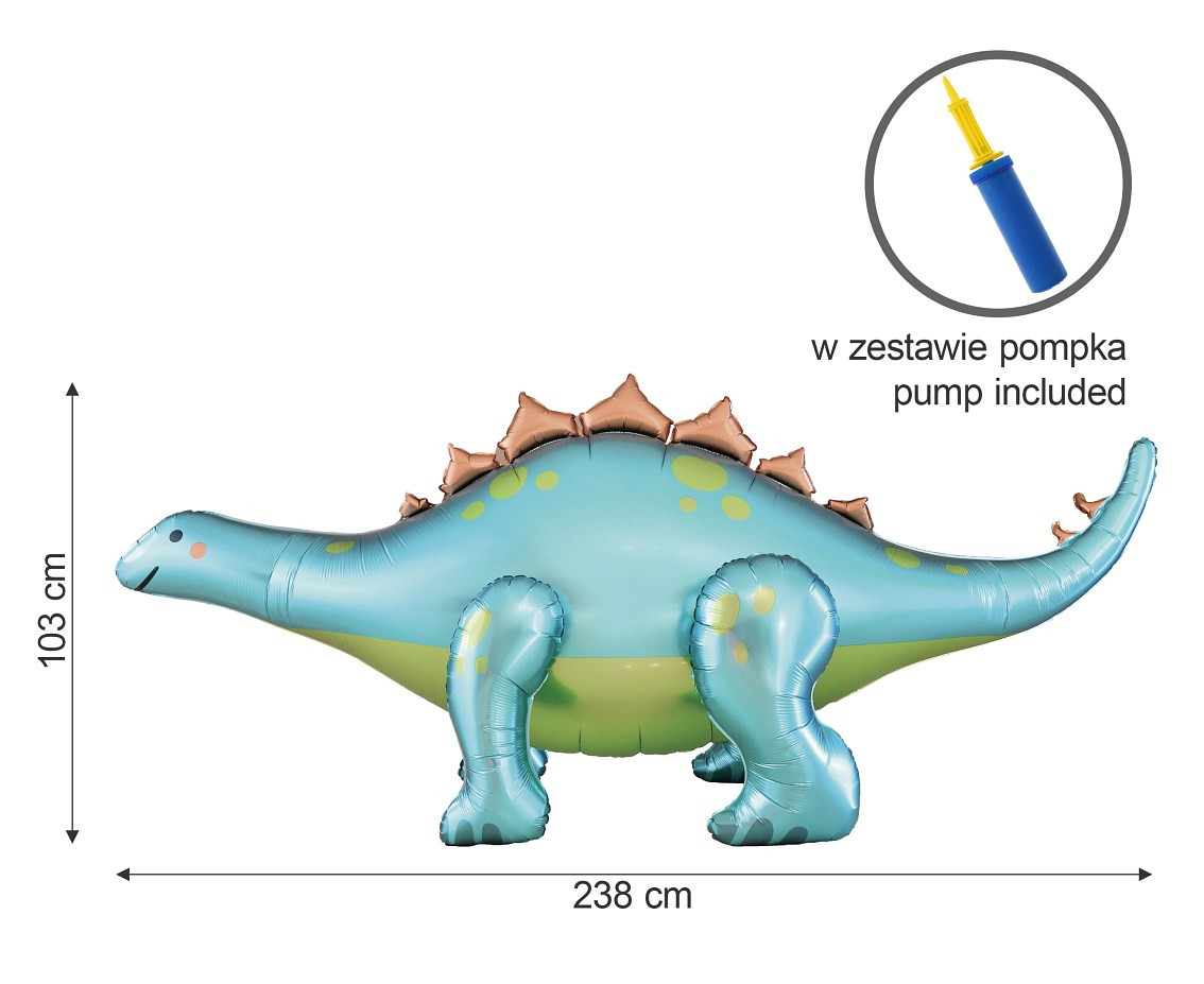 Stegosaurus foil balloon, 238x91x103 cm with pump