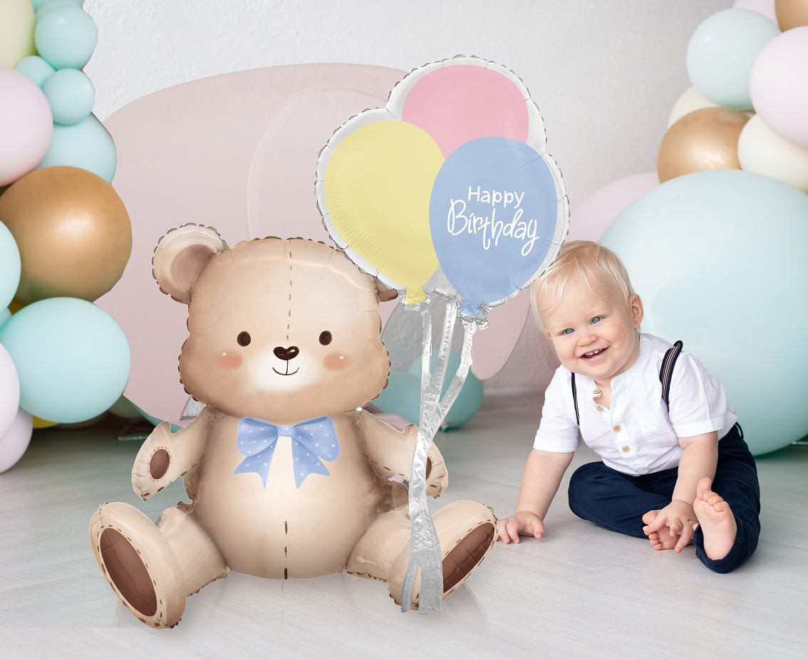 Foil balloon Teddy bear with balloons, 41x76x31 cm
