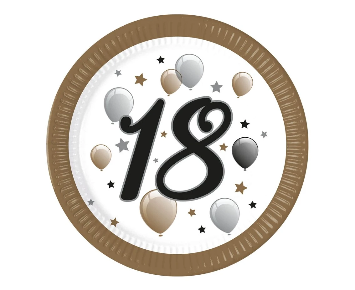 Paper plates 18 Birthday, 23 cm, 8 pcs.