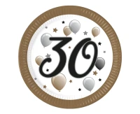 Paper plates 30 Birthday FSC, 23 cm, 8 pcs.