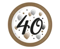 Paper plates 40 Birthday FSC, 23 cm, 8 pcs.