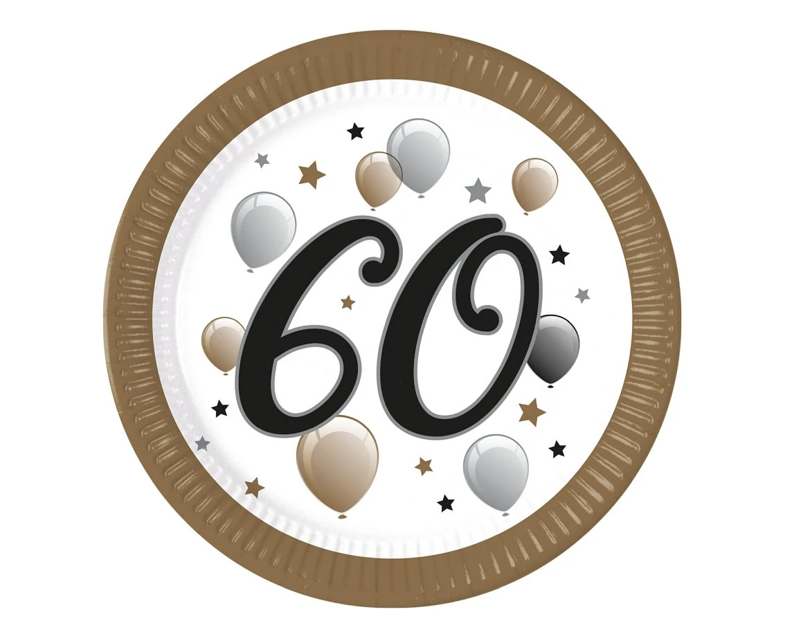 Paper plates 60 Birthday FSC, 23 cm, 8 pcs.