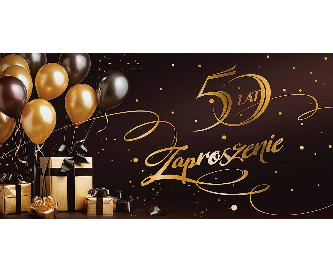 Invitation for 50th Birthday, Balloons, gifts, 17x8,5 cm, 10 pcs.