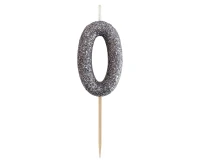 B&C pick candle digit 0, silver bio glitter, total lenght 11,5 cm (old verion)