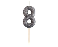 B&C pick candle digit 8, silver bio glitter, total lenght 11,5 cm (old version)