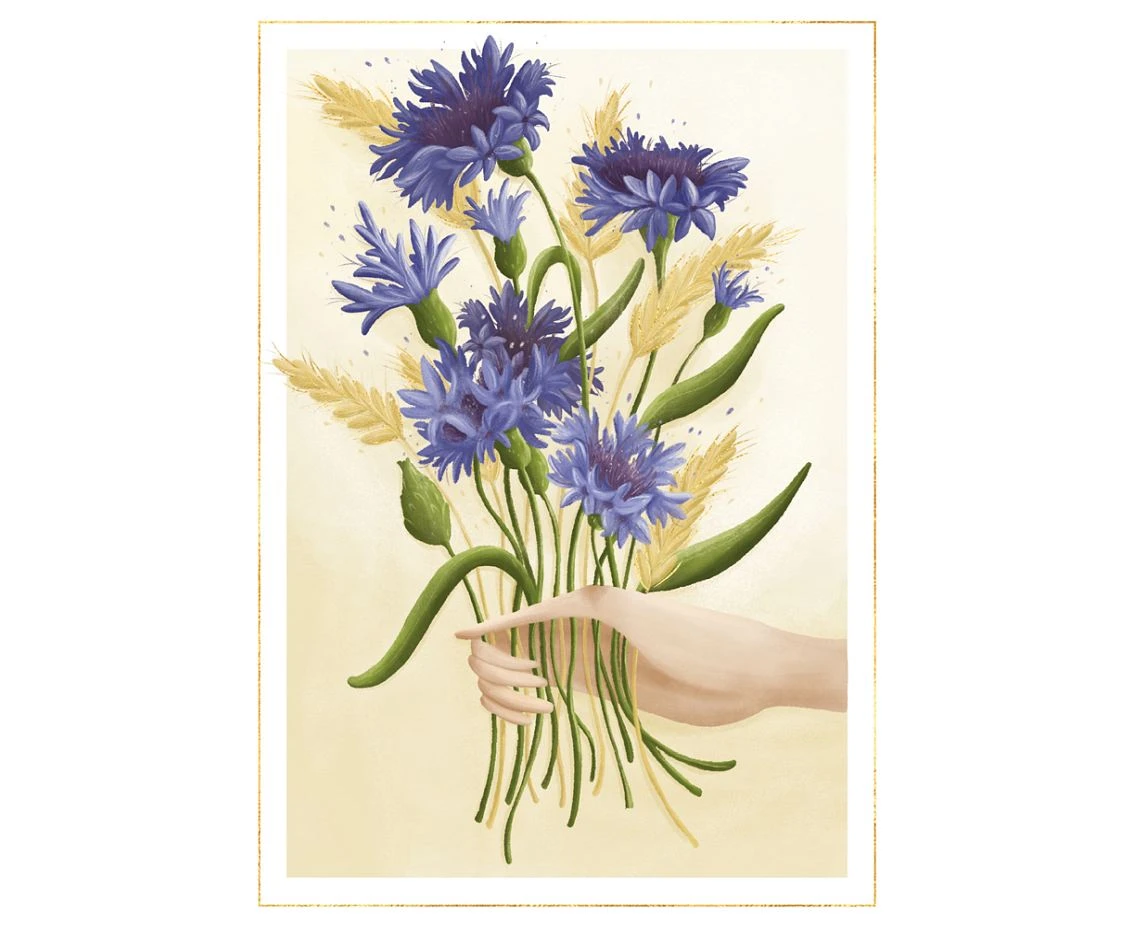 Greeting card Booklet B6 CORNFLOWERS HAND, 1 pc.