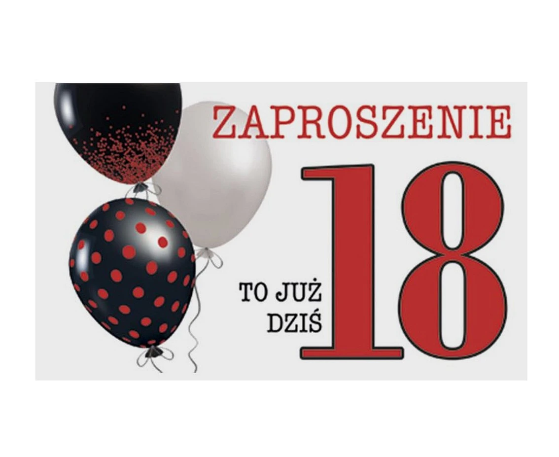 POLMAK Invitations Z 160x95 Birthday 18 Graphic - Balloons, Boy, Girl, 10 pcs.