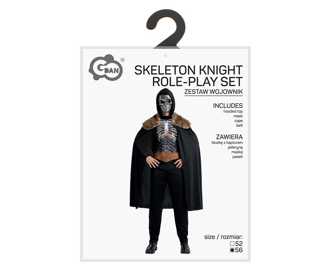 Role play set for men Skeleton Knight (hooded top, mask, cape, belt), size 56