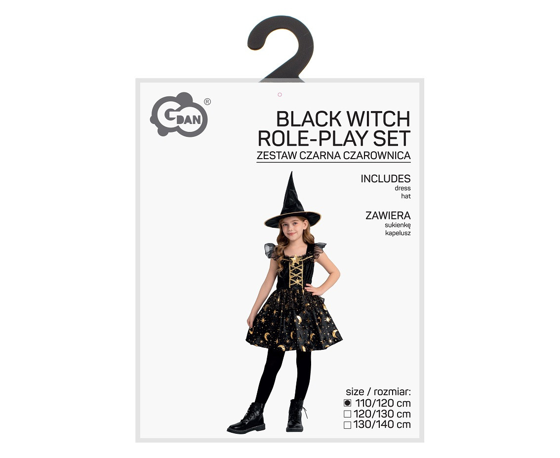 Role play set for kids Black Witch (dress, hat), size 110/120 cm