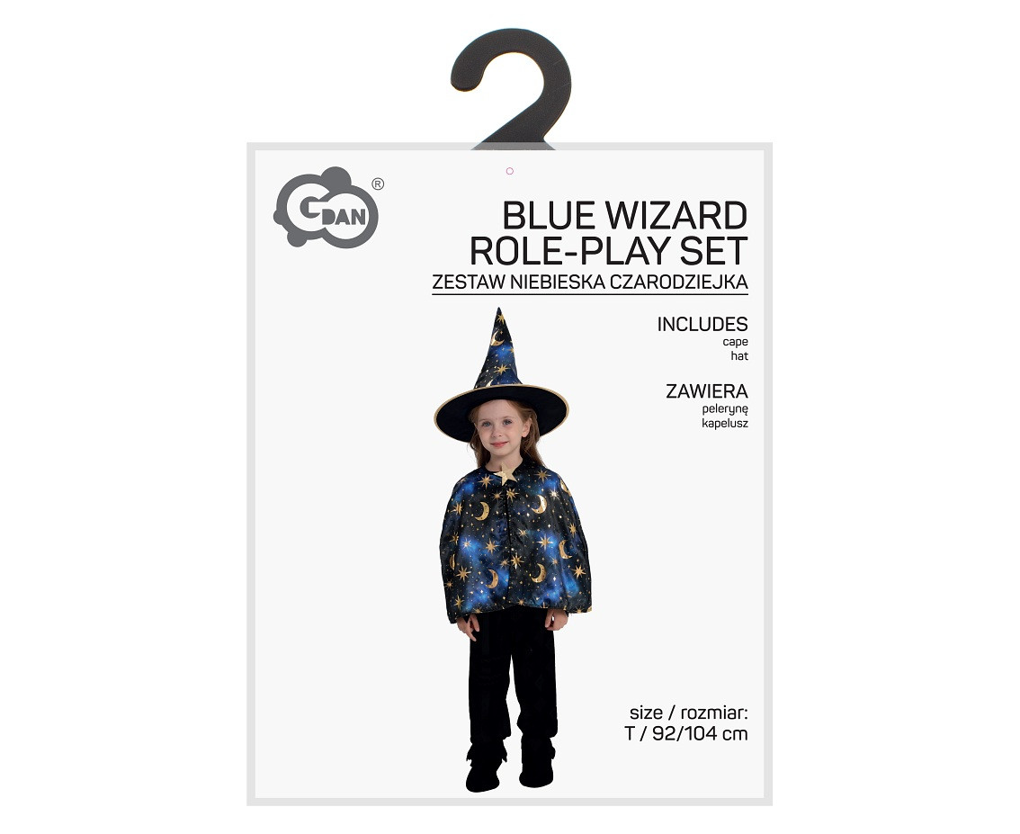 Role play set for kids Blue Wizard (cape, hat), size 92/104 cm