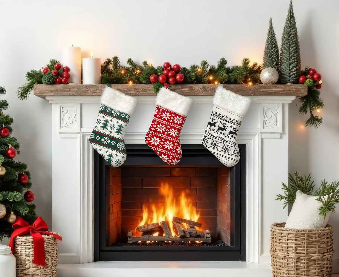 Christmas sock, red with snowflakes, 41x22 cm