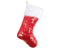 Christmas sock, red, with gold reindeer, 49x22 cm