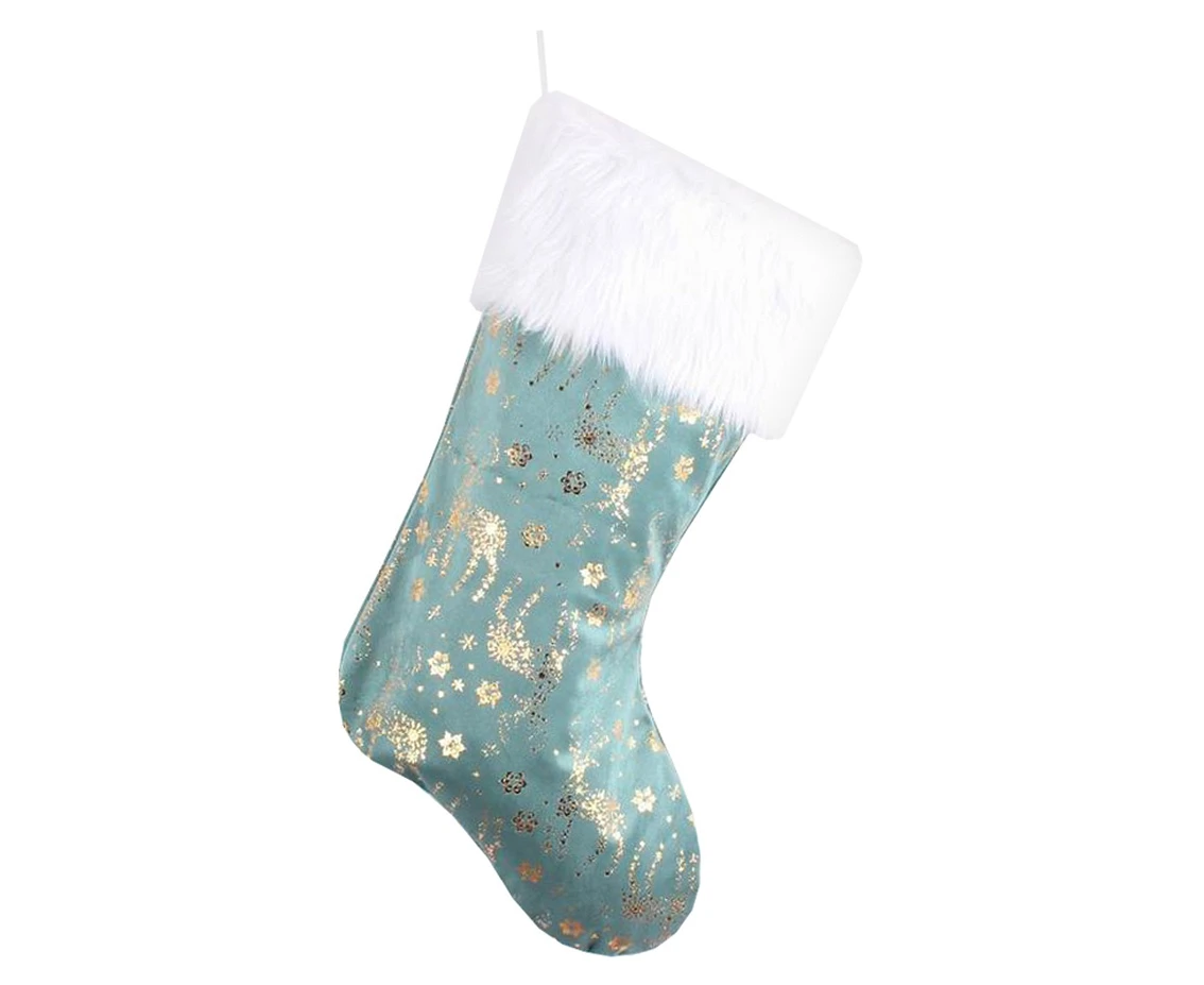 Christmas sock, frosty blue, with golden reindeer, 49x22 cm