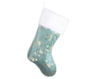 Christmas sock, frosty blue, with golden reindeer, 49x22 cm