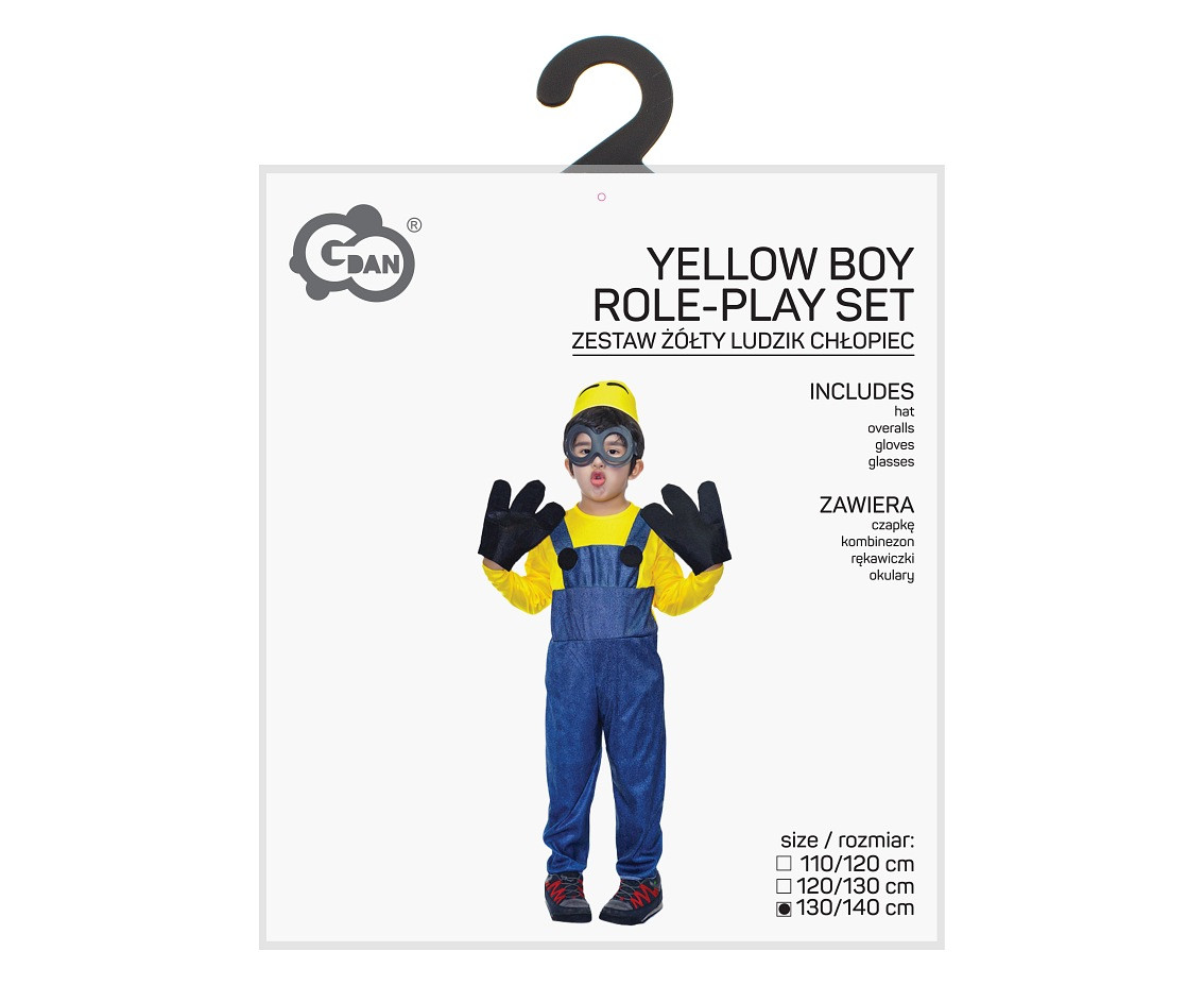 Role play-set for kids Yellow boy (hat, overalls, gloves, glasses) size 130/140 cm