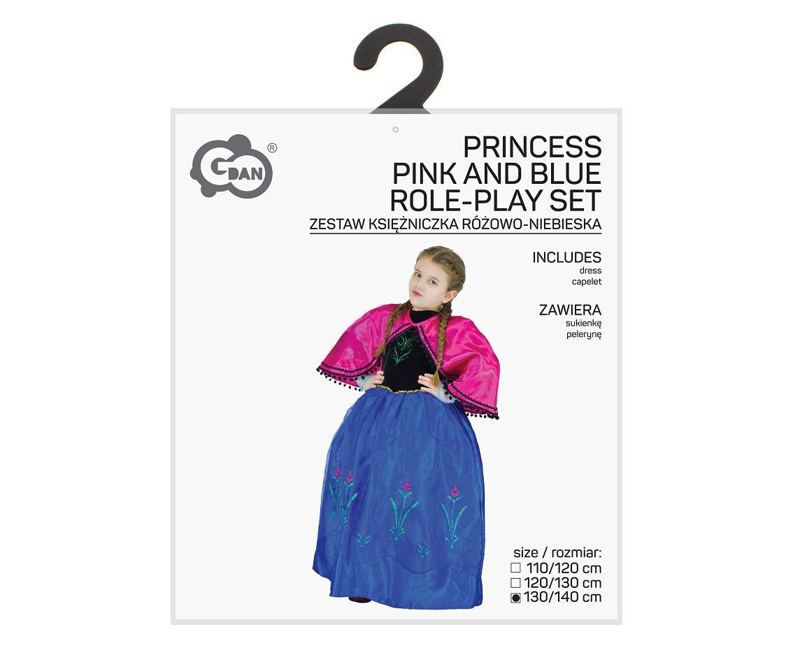Role play-set for kids Princess pink and blue (dress, capelet) size 130/140 cm
