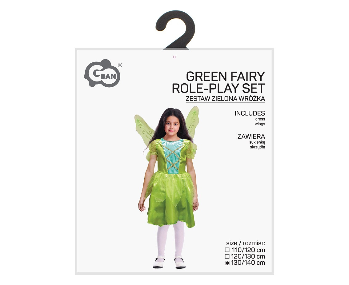 Role play-set for kids Green Fairy (dress, wings) size 130/140 cm