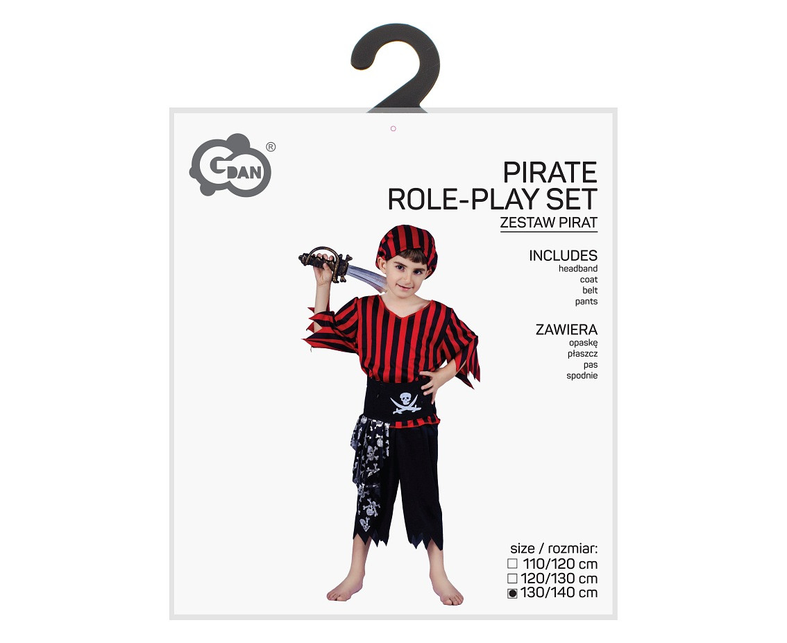 Role play-set for kids Pirate (headband, coat, belt, pants) size 130/140 cm