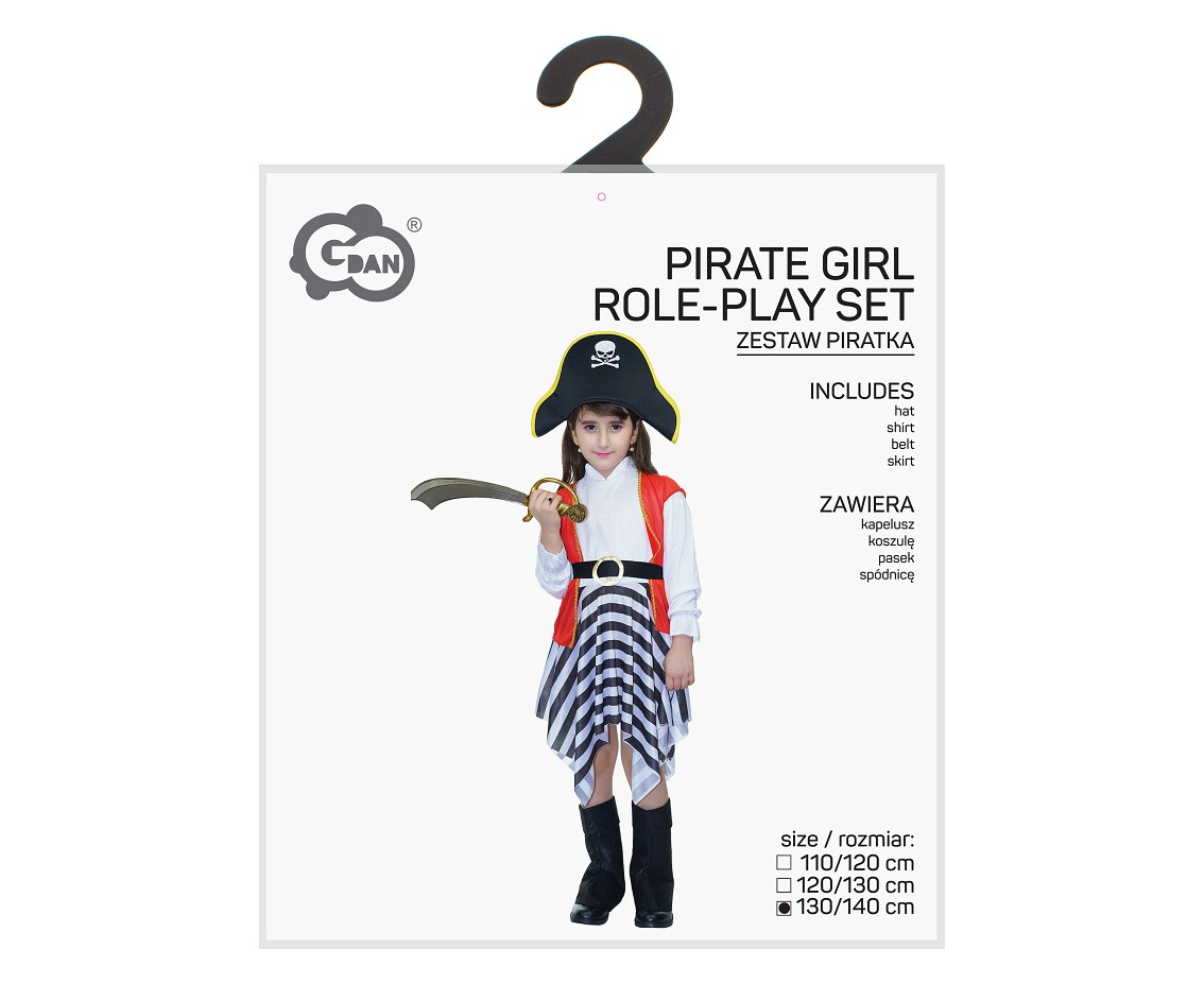 Role play-set for kids Pirate girl (hat, shirt, belt, skirt) size 130/140 cm